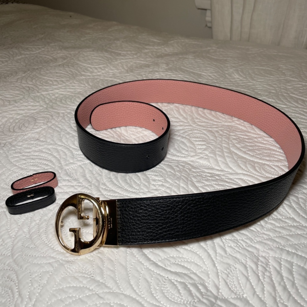 GUCCI Interlocking GG Reversible Leather Belt Black Pink Women 90 Designer Italy